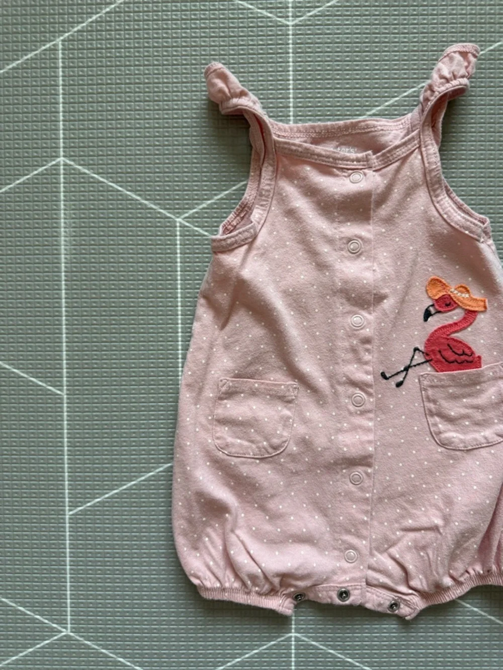 Carters|Baby girl summer bubble romper,Pink Flamingo embroidery onesie,6M•boho